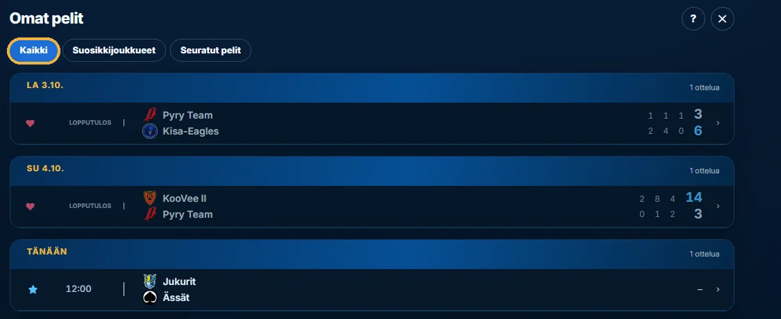 Omat pelit, Kaikki-välilehti