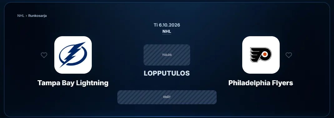 Ottelusivu spoiler-tilassa: tulos ja erät peitossa